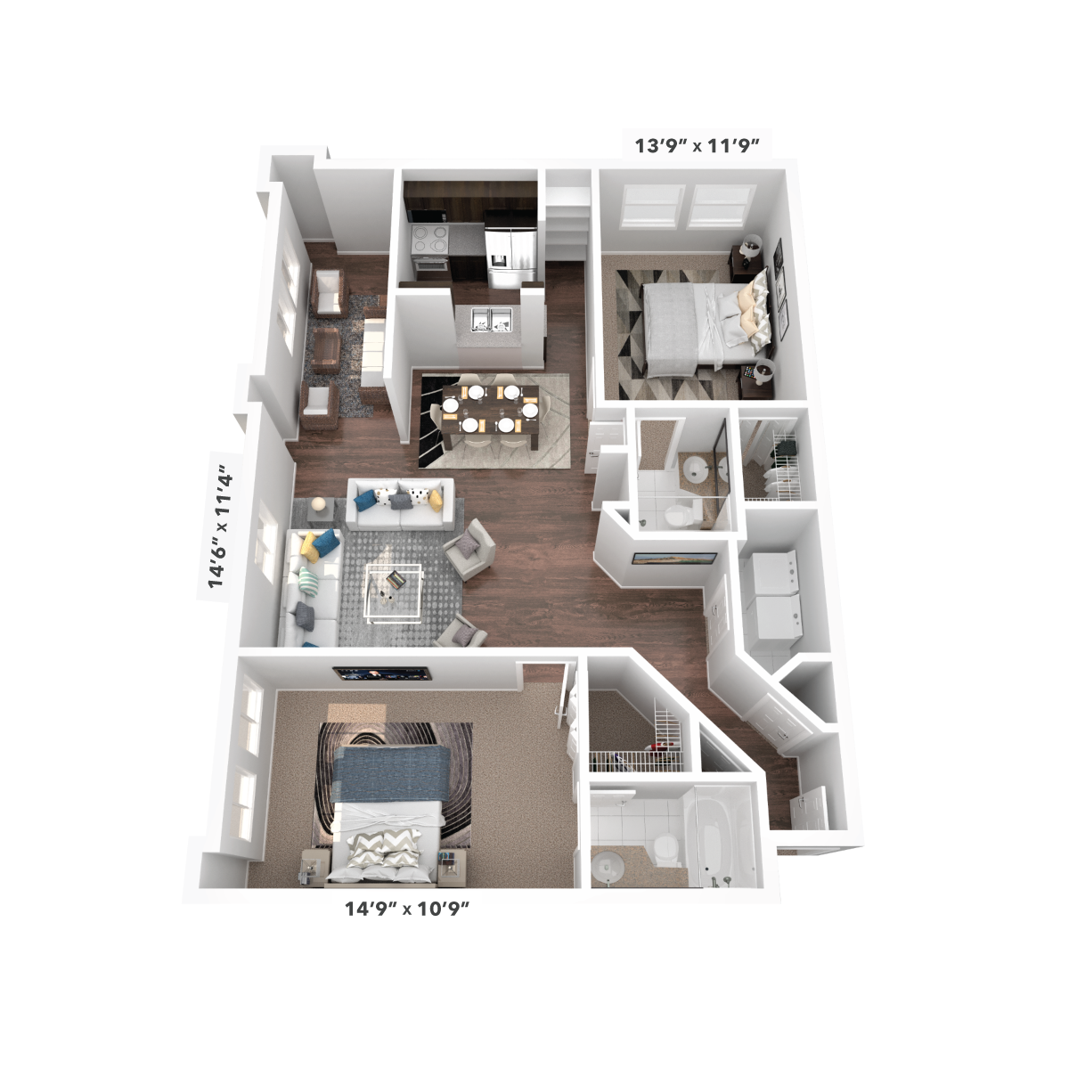 Floor plan for 2 beds, 2 baths, 1189 sqft